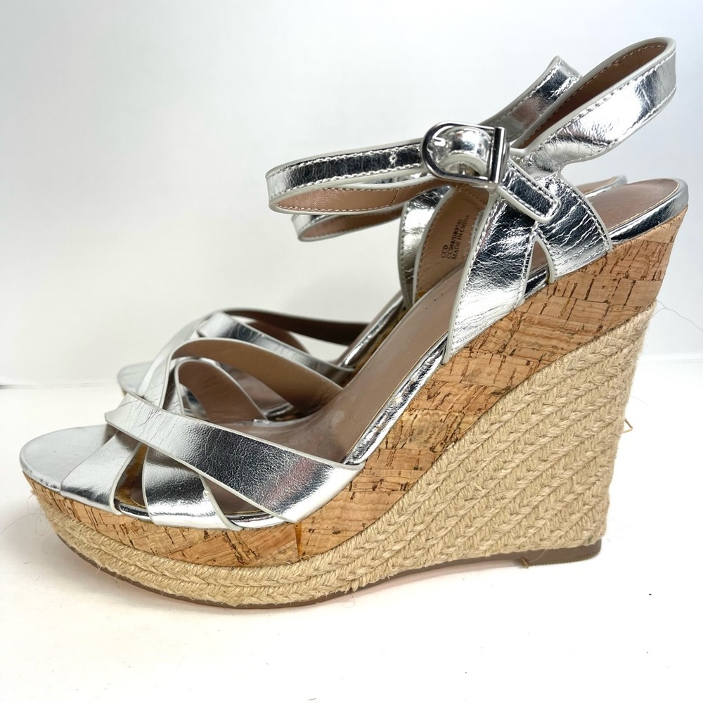 Charles David Metallic Silver Strappy Wedge Sandals‎ Size 10M